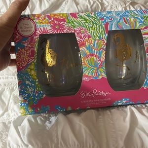 New 2 16oz stemless wine glasses “flamingo “